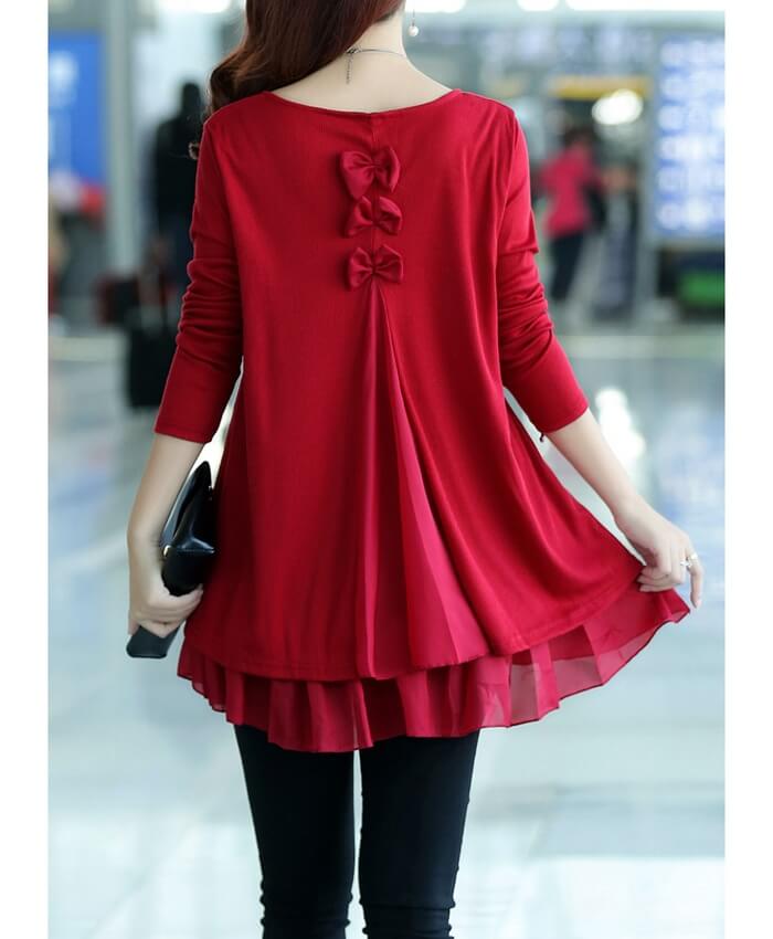 Long Sleeve Bowknot Decorated Patchwork Sweater